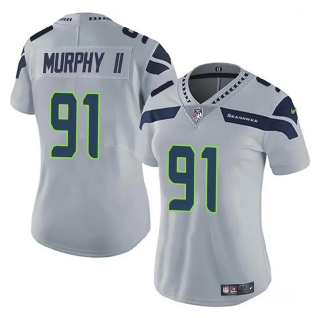 Women's Seattle Seahawks #91 Byron Murphy II 2024 Draft Grey Vapor Limited Stitched Football Jersey(Run Small)